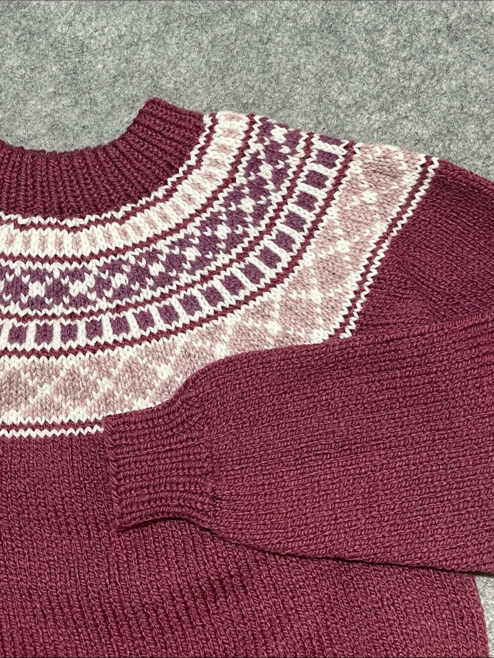Women's Hand Knit Maroon Nordic Yoke Fair Isle Sweater - Picture 2 of 3